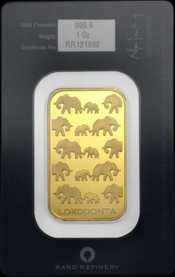 31,1g Goldbarren Rand Refinery - Elefanten- Umlaufware