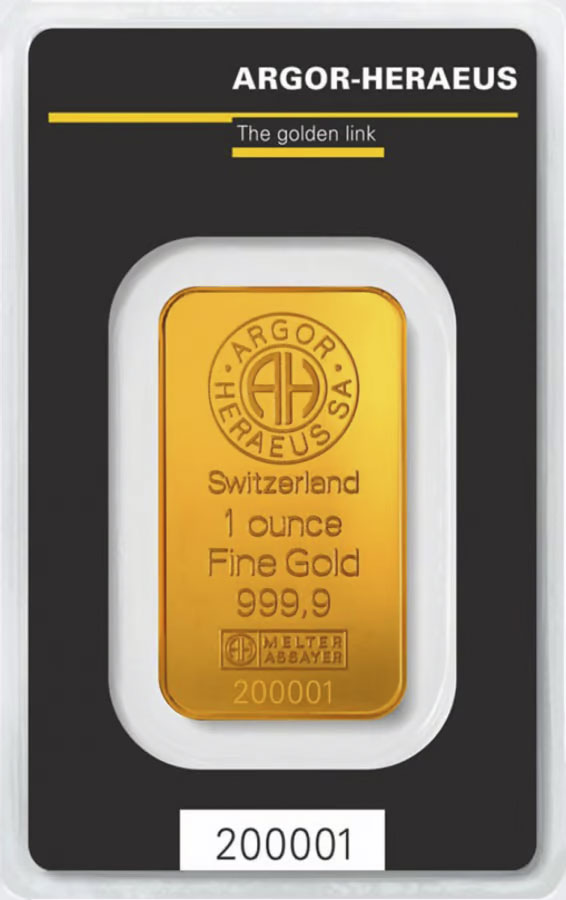 1 Unze Goldbarren Argor Heraeus - Umlaufware