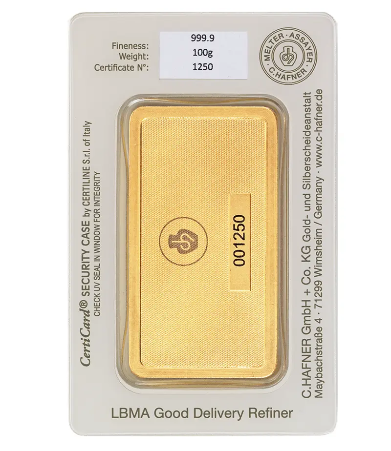 100g Goldbarren C. Hafner geprägt - Umlaufware